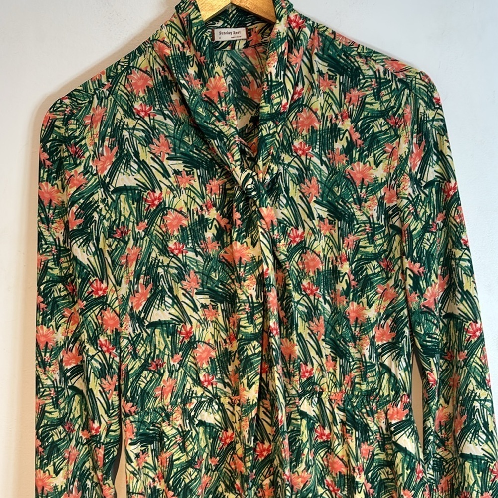 Aritzia Sunday Best Veronica Dress Tropical Floral Print Green Long Sleeve small - Picture 5 of 12
